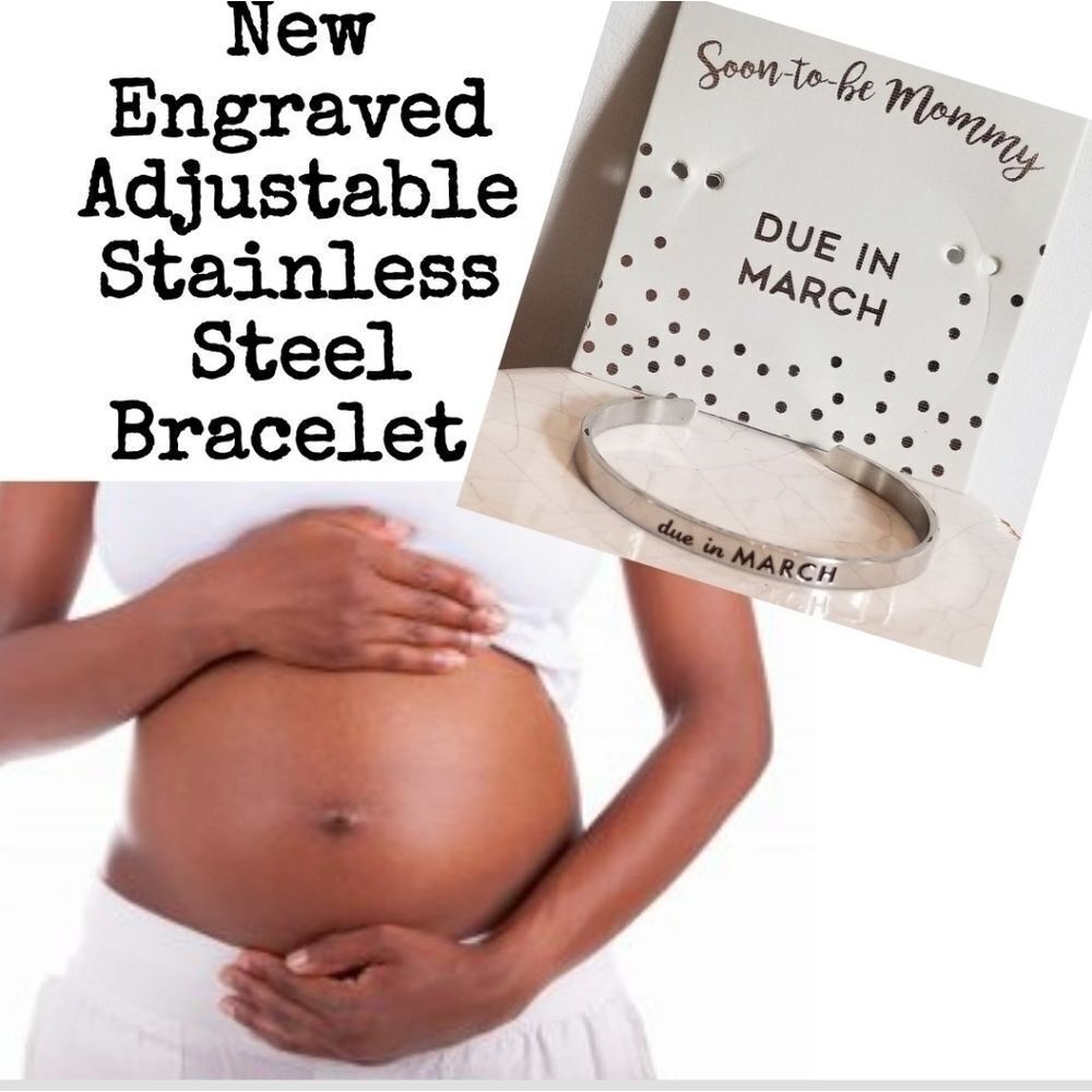March Soon To Be Mommy Due In Engraved Bracelet